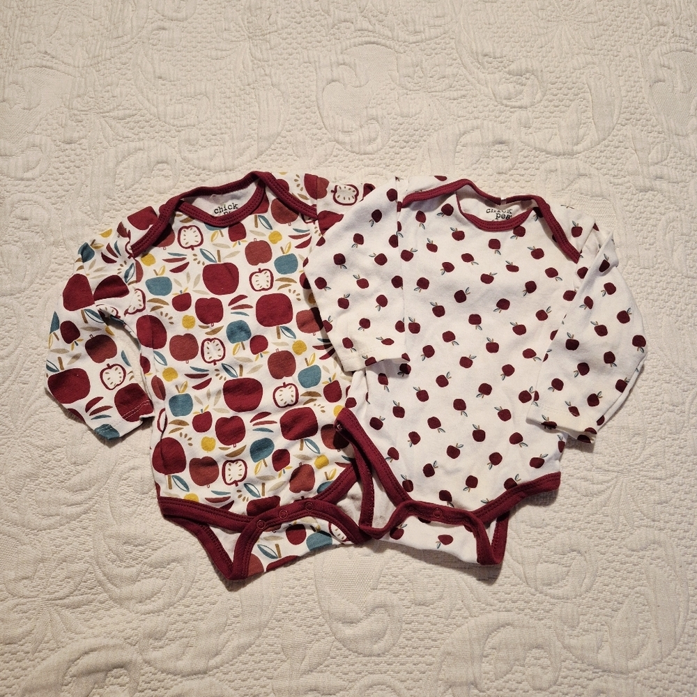 Chick Pea 6-9 months apple bodysuit x 2,  1 vguc 1 nwot